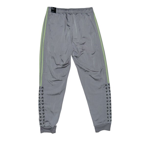 Adidas Men's Tricot Joggers 3-Stripe Warm-Up Track Pants Gray/Neon Yellow NWT - Picture 3 of 5